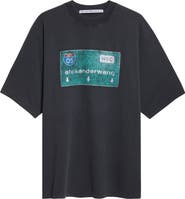 Alexander Wang Oversize Hotfix Crystal Street Sign Graphic T-Shirt