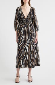 Rails Paio Print Three-Quarter Sleeve Cotton Midi Dress