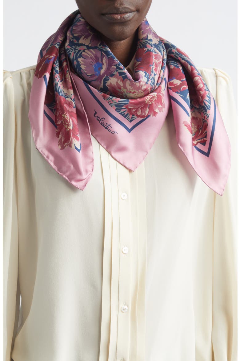 Après L'Hiver Poppy Print Silk Square Scarf, Alternate, color, BLUE/ PINK
