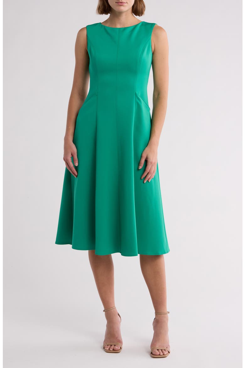 Boat Neck Flare Dress, Main, color, RICH GREEN