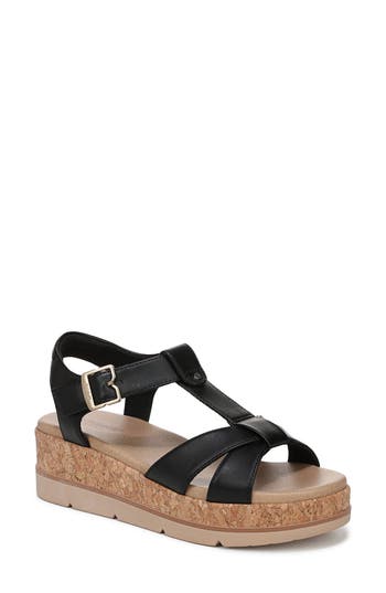 Dr. Scholl's Women's Once Again T-strap Wedge Sandals In Black
