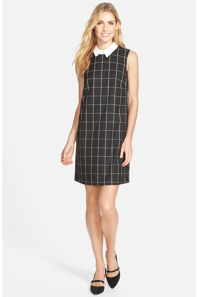 Check Shift Dress with Removable Collar, Main, color, BLACK- IVORY WINDOWPANE