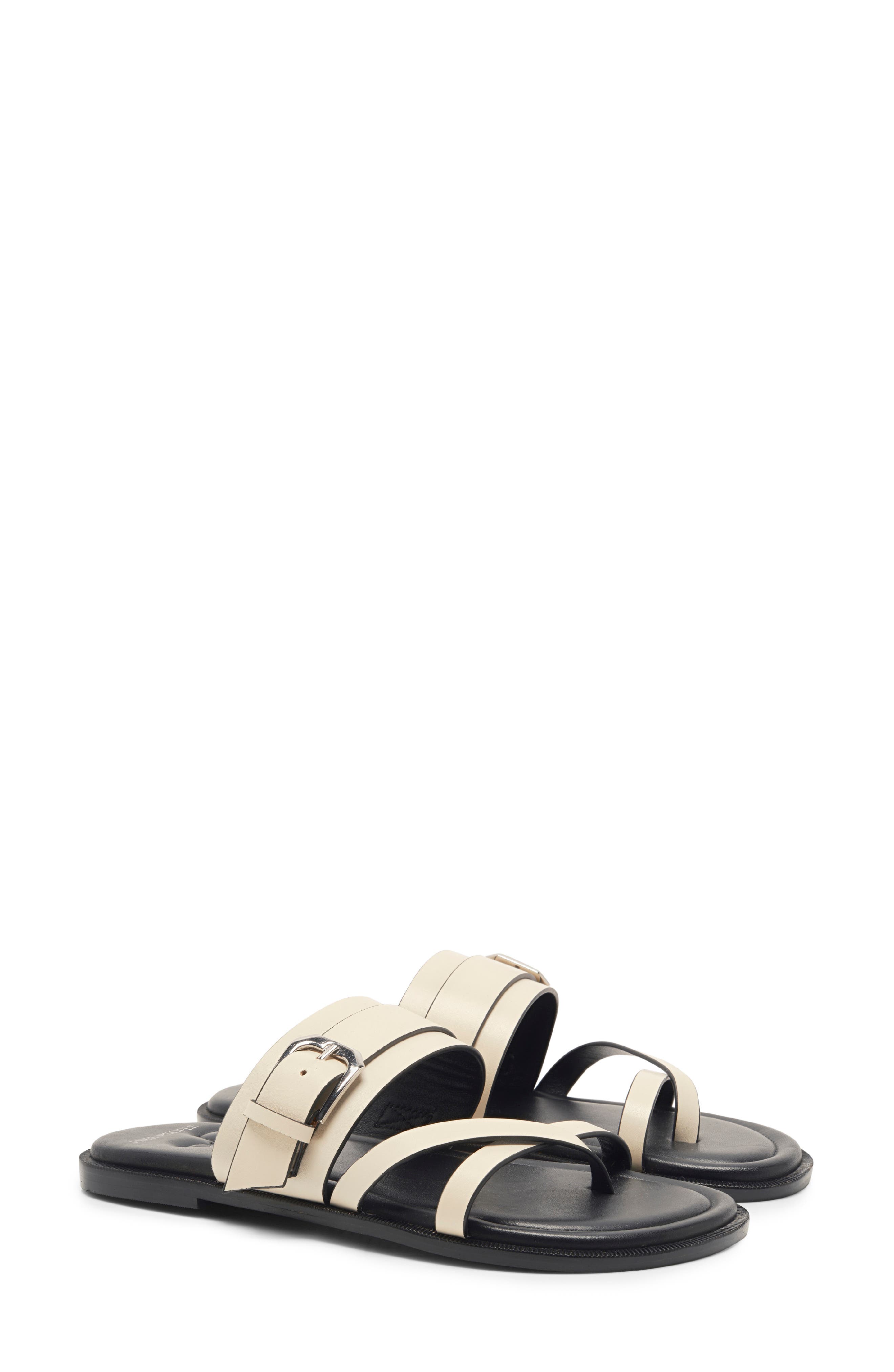 Belted Cross Strap Slide Sandal, Alternate, color, BONE LEATHER