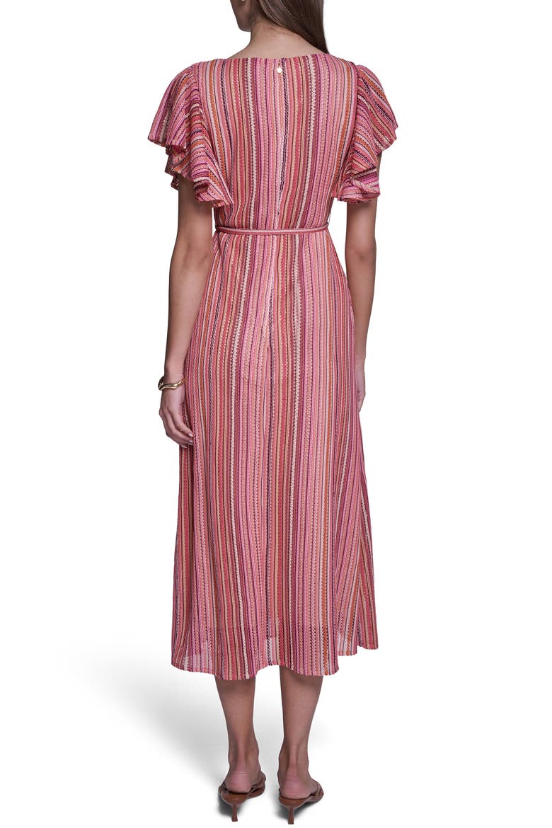 V-Neck Ruffled Sleeve Midi Dress, Alternate, color, PINK MULTI