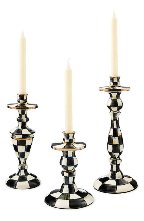 Mackenzie-childs Mackenzie Childs Courtly Check Medium Enameled Steel Candleholder In Neutral