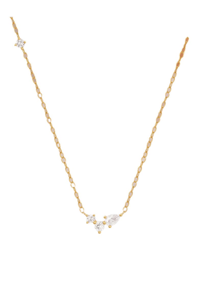 Orlina Delicate Necklace with Three Round and One Pear Cut Cubic Zirconia Stones, Alternate, color, Gold