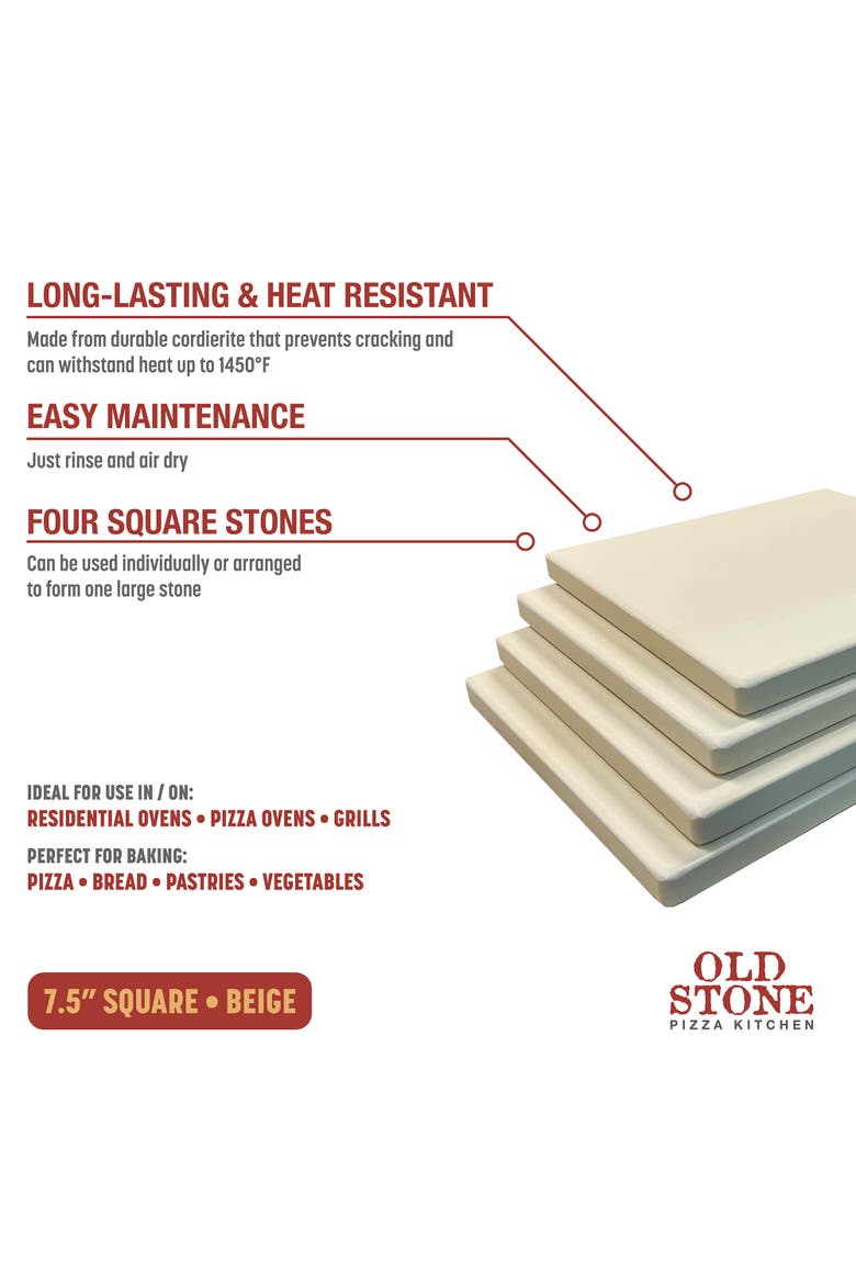 Cordierite Square Pizza Stone 4 Piece Set, 7.5x7.5-Inch, Alternate, color, Beige