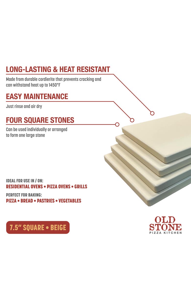 Old Stone Cordierite Square Pizza Stone 4 Piece Set, 7.5x7.5-Inch, Alternate, color, Beige