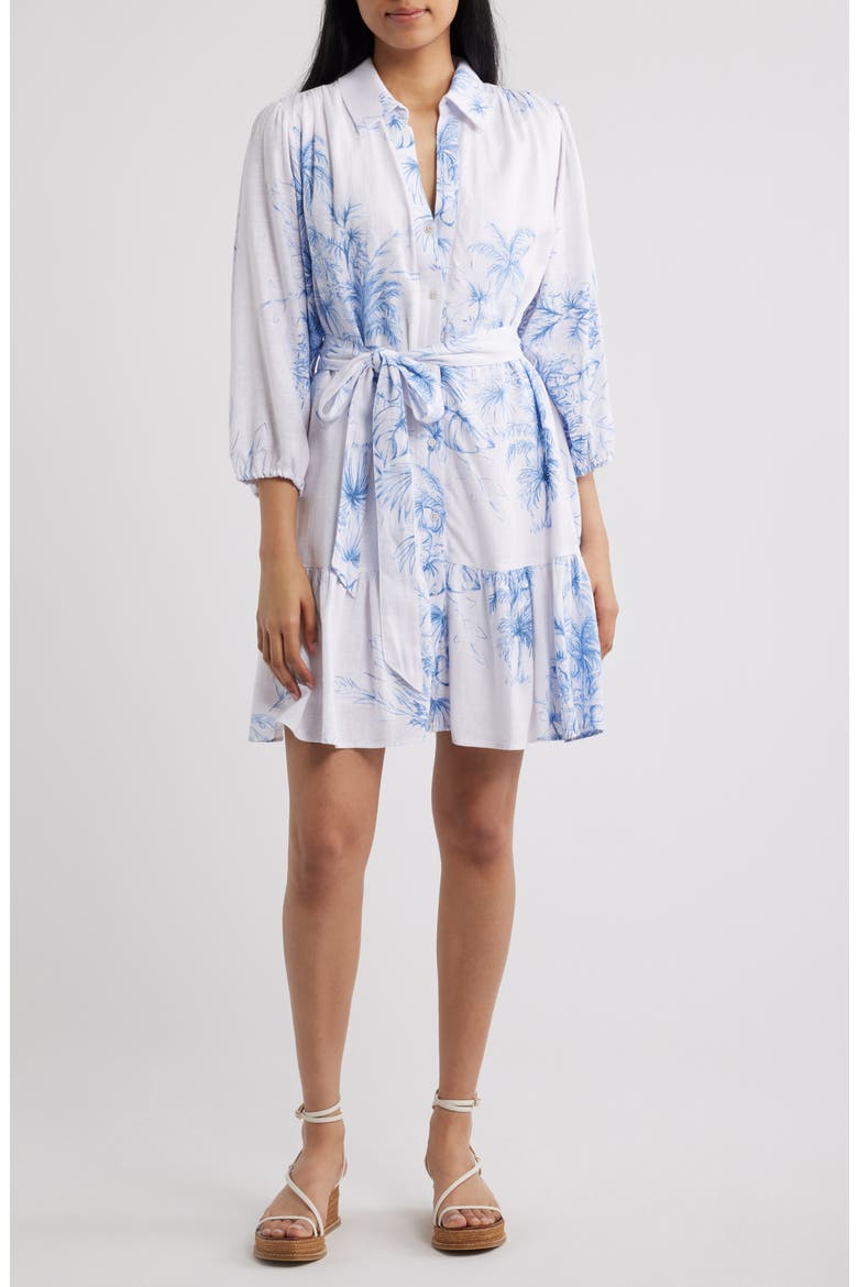 Tie Waist Ruffle Hem Long Sleeve Dress, Main, color, BLUE HAZE