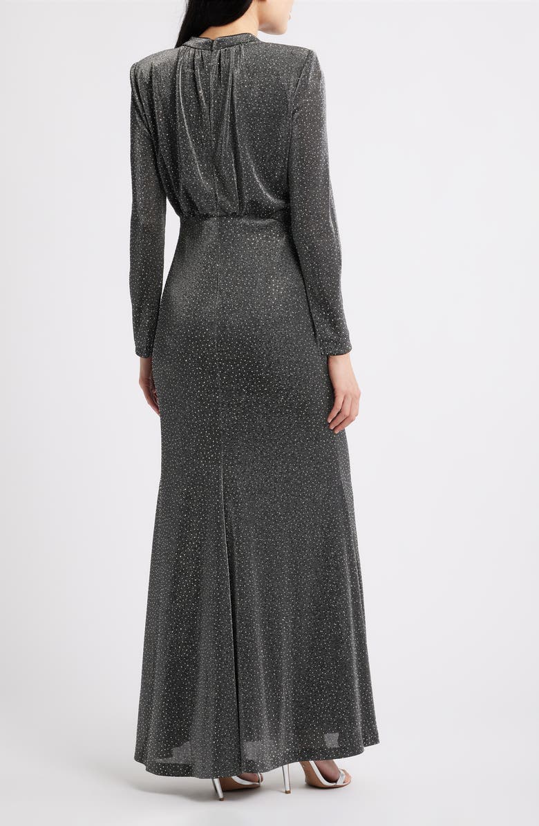 Vince Camuto Metallic Rhinestone Long Sleeve Mermaid Gown, Alternate, color, Black Silver