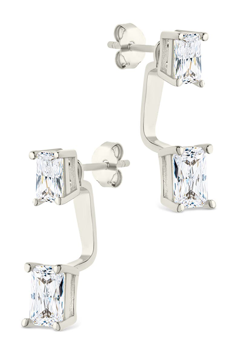 Cubic Zirconia Front/Back Drop Earrings, Alternate, color, SILVER