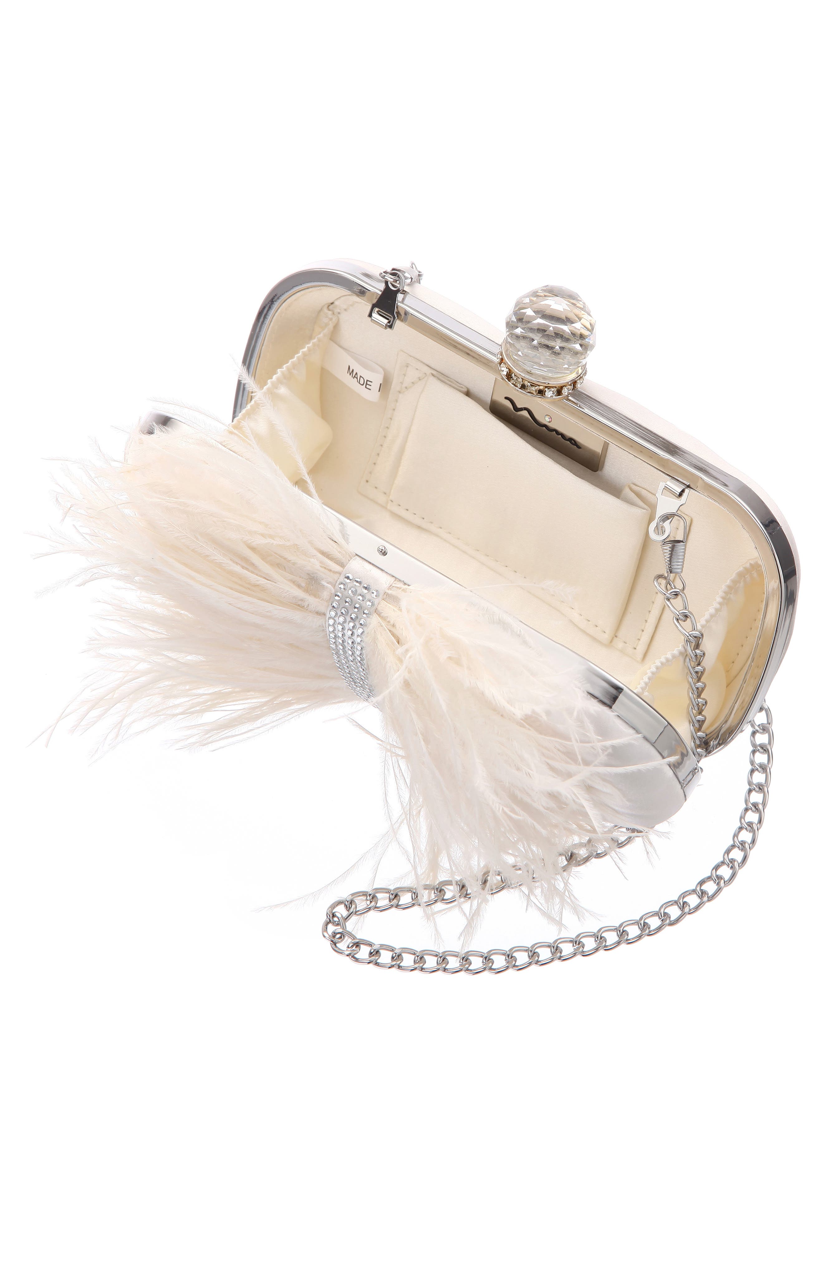Ostrich Feather Minaudiere, Alternate, color, IVORY
