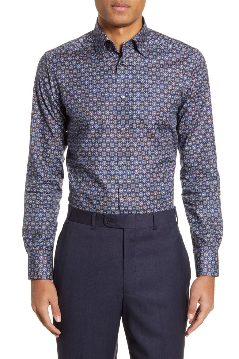 Slim Fit Medallion Dress Shirt, Main, color, BLUE