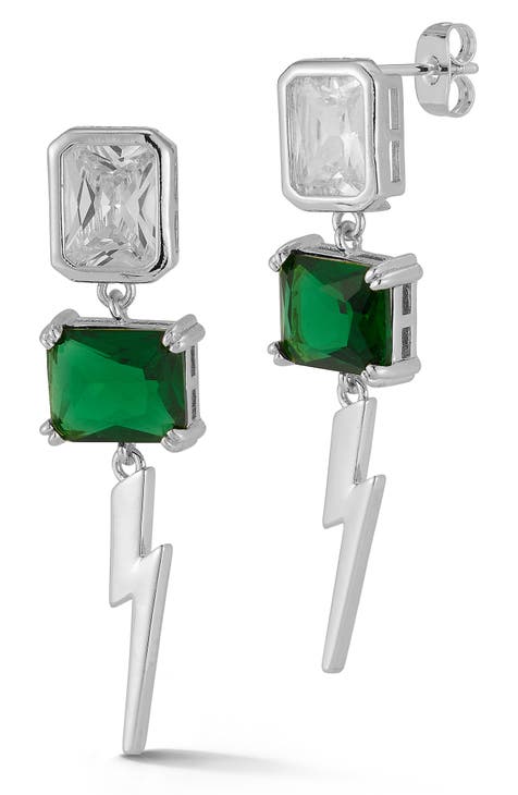 CZ Thunderbolt Drop Earrings