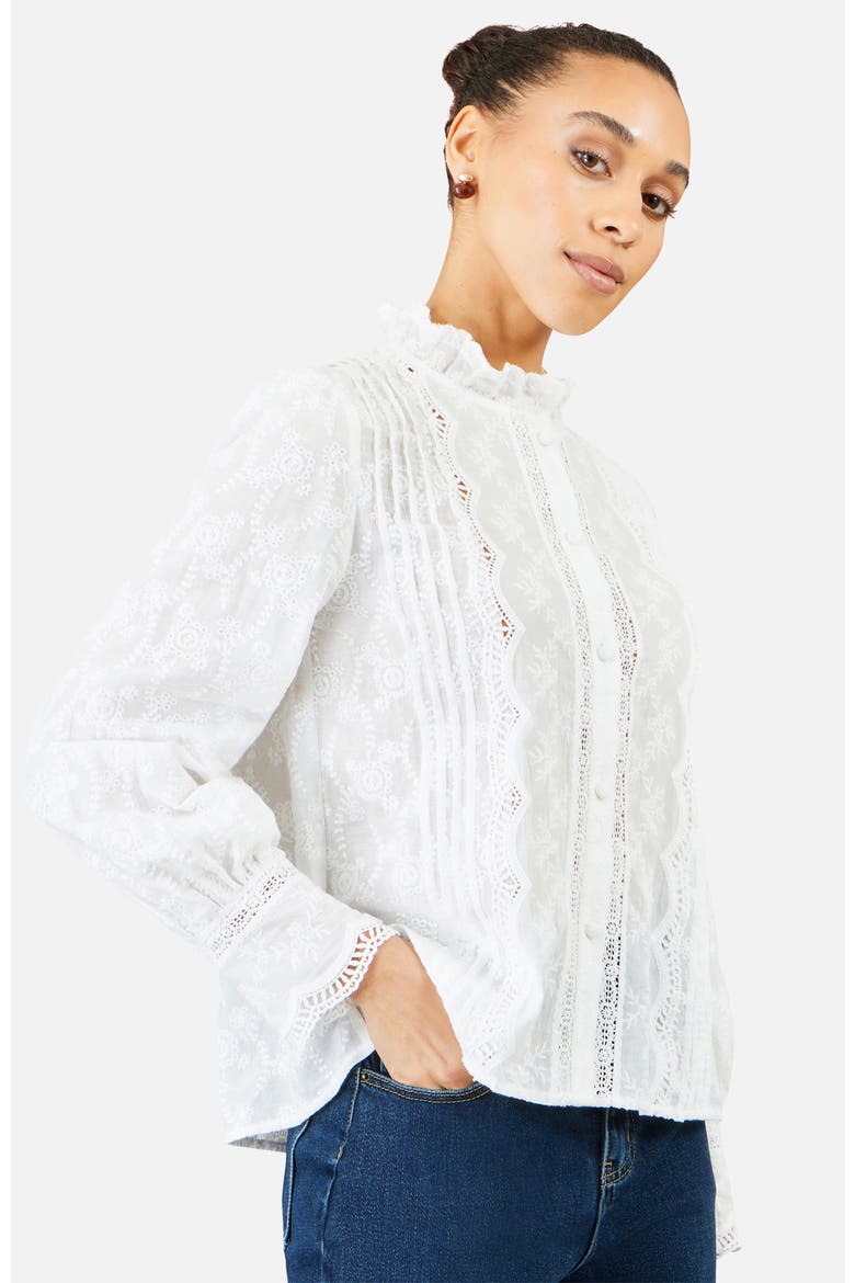Lace Detail Cotton Blouse, Alternate, color, White