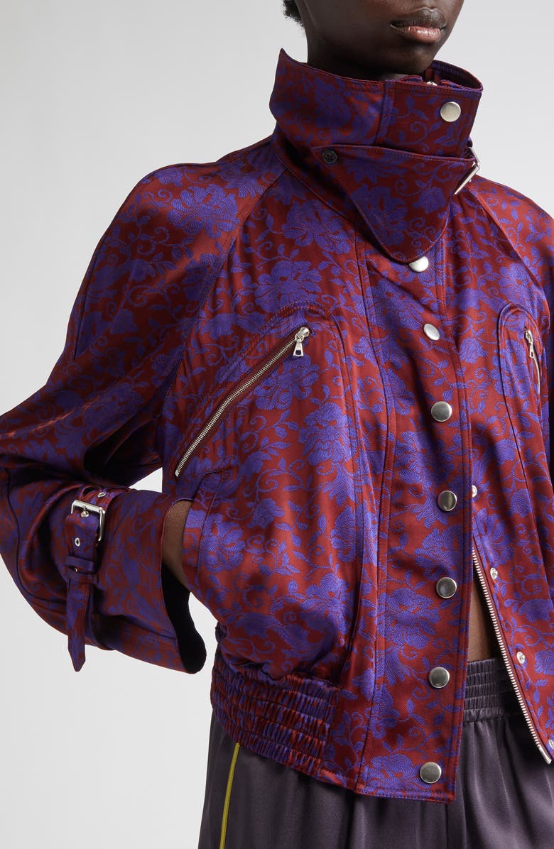 Dries Van Noten Vida Archive Floral Jacquard Satin Moto Jacket, Alternate, color, 