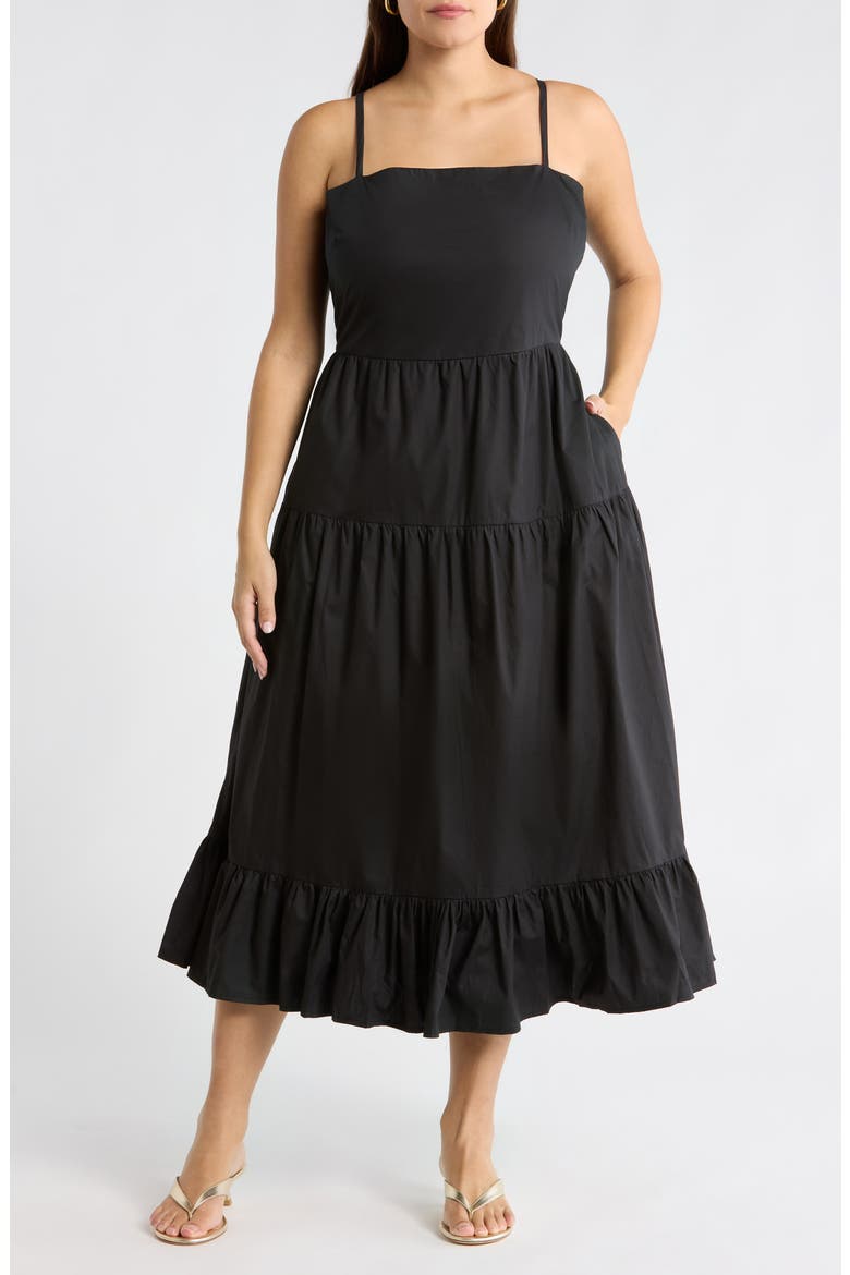 Brynley Cami Midi Sundress, Main, color, BLACK