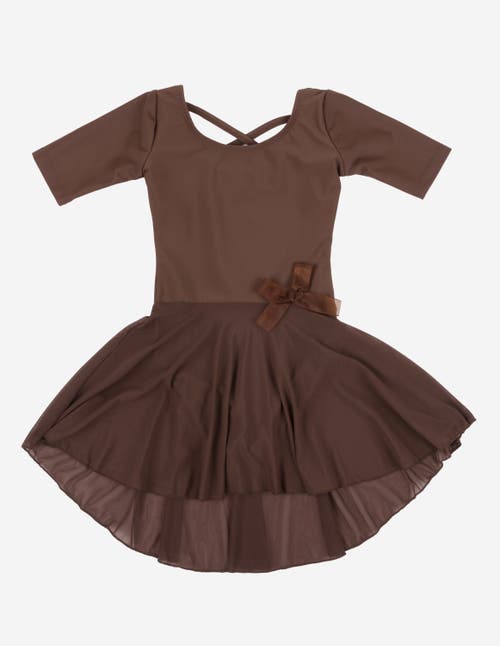Leveret Girls Short Sleeve Skirted Leotard In Brown