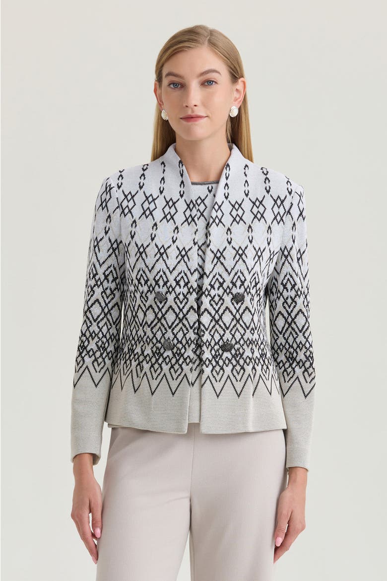 Tailored Diamond Jacquard Knit Jacket, Alternate, color, Limestone/Black/White