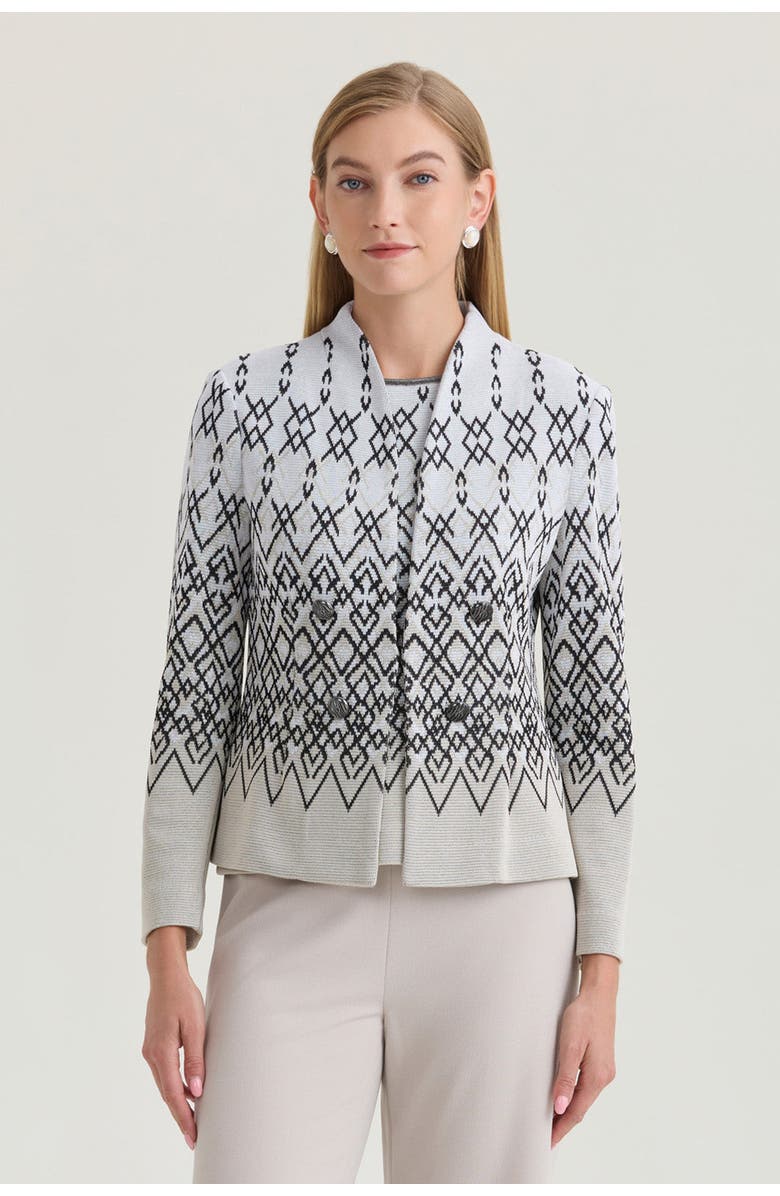 Ming Wang Tailored Diamond Jacquard Knit Jacket, Main, color, Limestone/Black/White