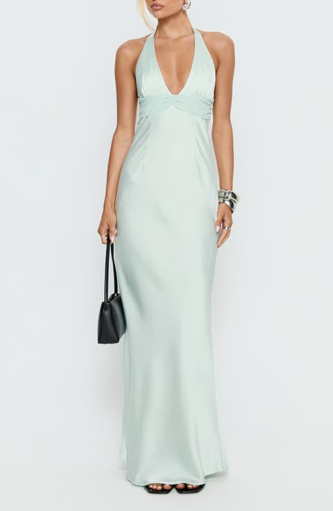 Odyssa Satin Halter Gown