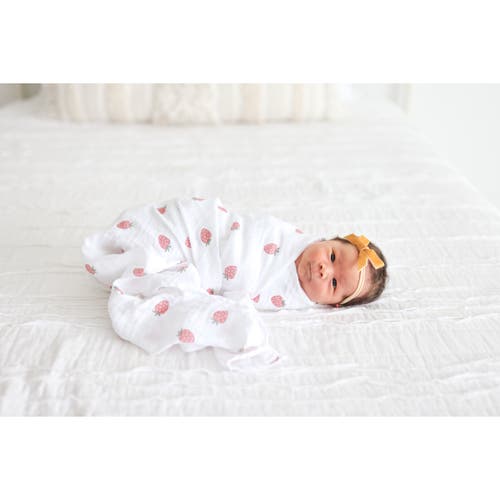 Lulujo Cotton Muslin Swaddles 2 Pack In Strawberries/ballet Slipper