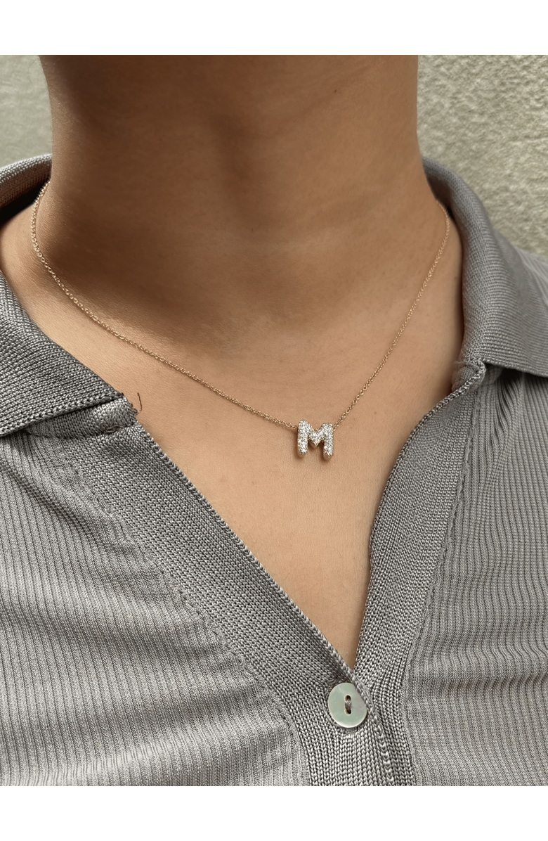 LuvMyJewelry Small Bubble Initial Letter 14K Yellow Gold Diamond Pendant Necklace, Alternate, color, Gold M