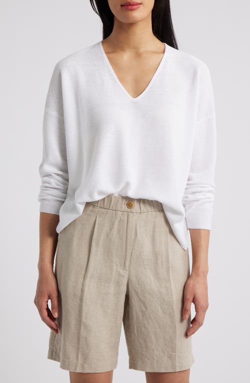Eileen Fisher Organic Linen & Organic Cotton V-neck Sweater In White