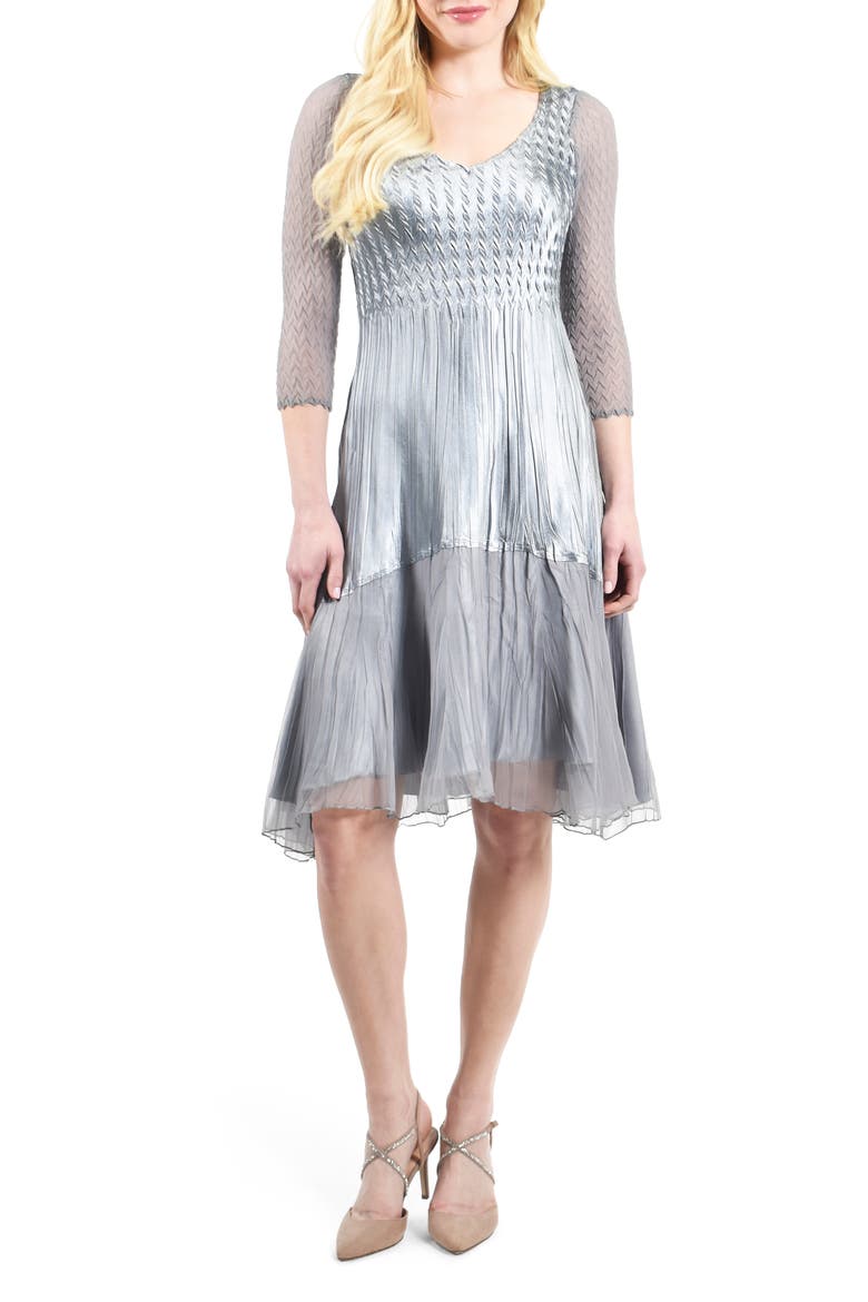Charmeuse Long Sleeve Cocktail Dress, Alternate, color, RIVER BLUE OMBRE