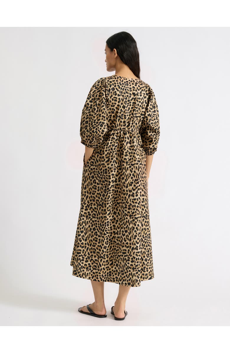 Albaray Animal Print V-Neck Cotton Midi Dress, Alternate, color, Brown