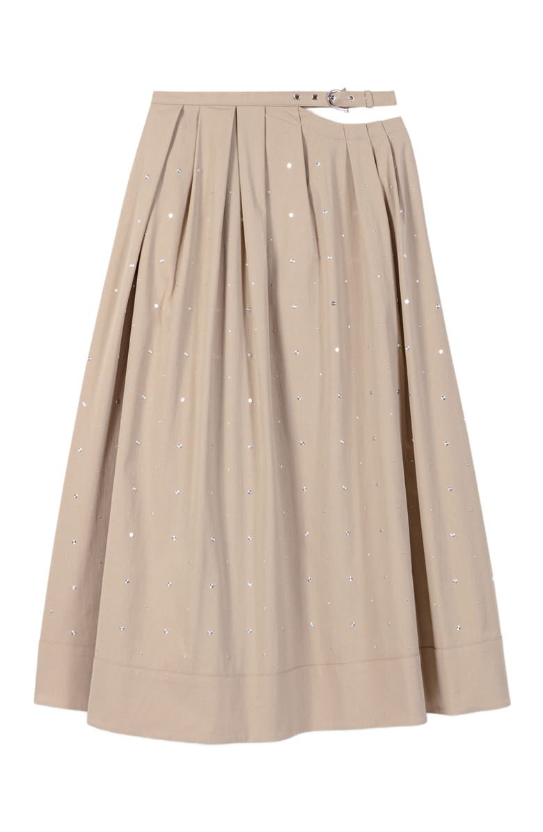maje Long studded cotton skirt, Alternate, color, 