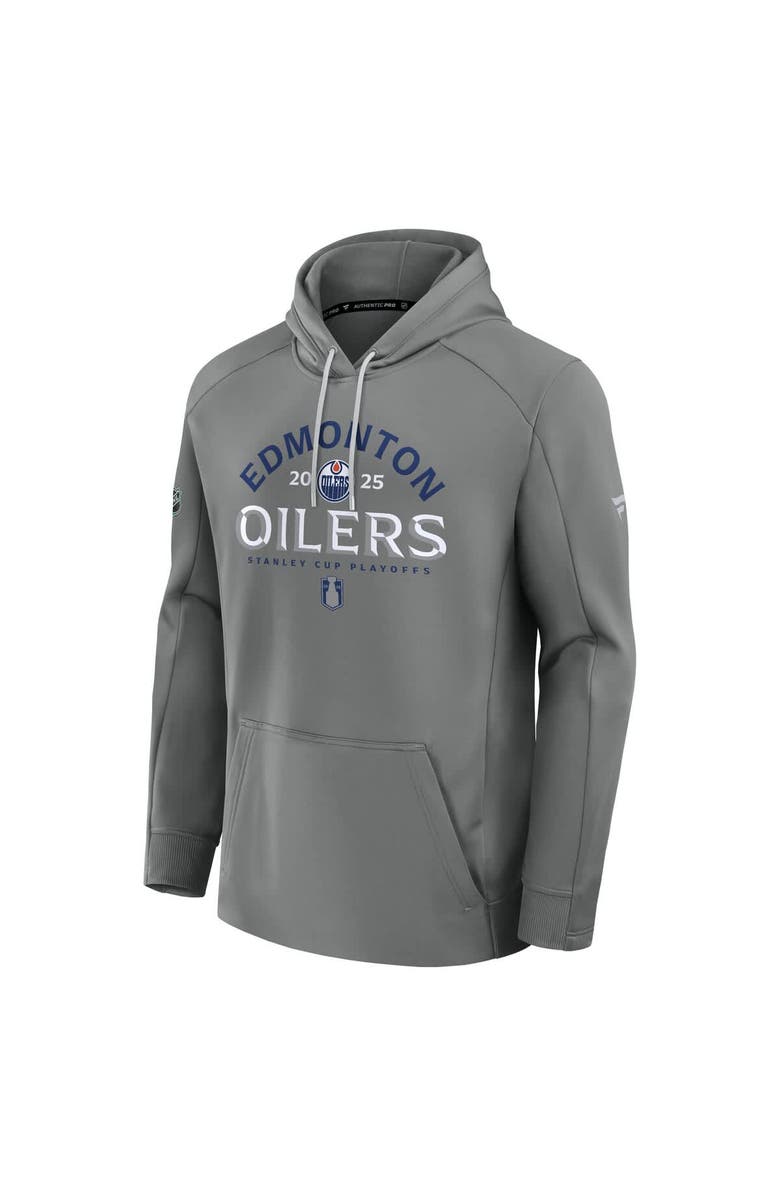 FANATICS Men's Fanatics Gray Edmonton Oilers 2025 Stanley Cup Playoffs Authentic Pro Rink Fly Fleece Pullover Hoodie, Alternate, color, Gray