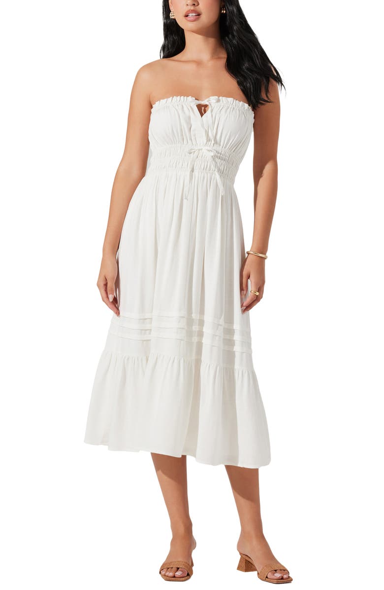 ASTR the Label Aubrie Strapless Midi Sundress, Main, color, White