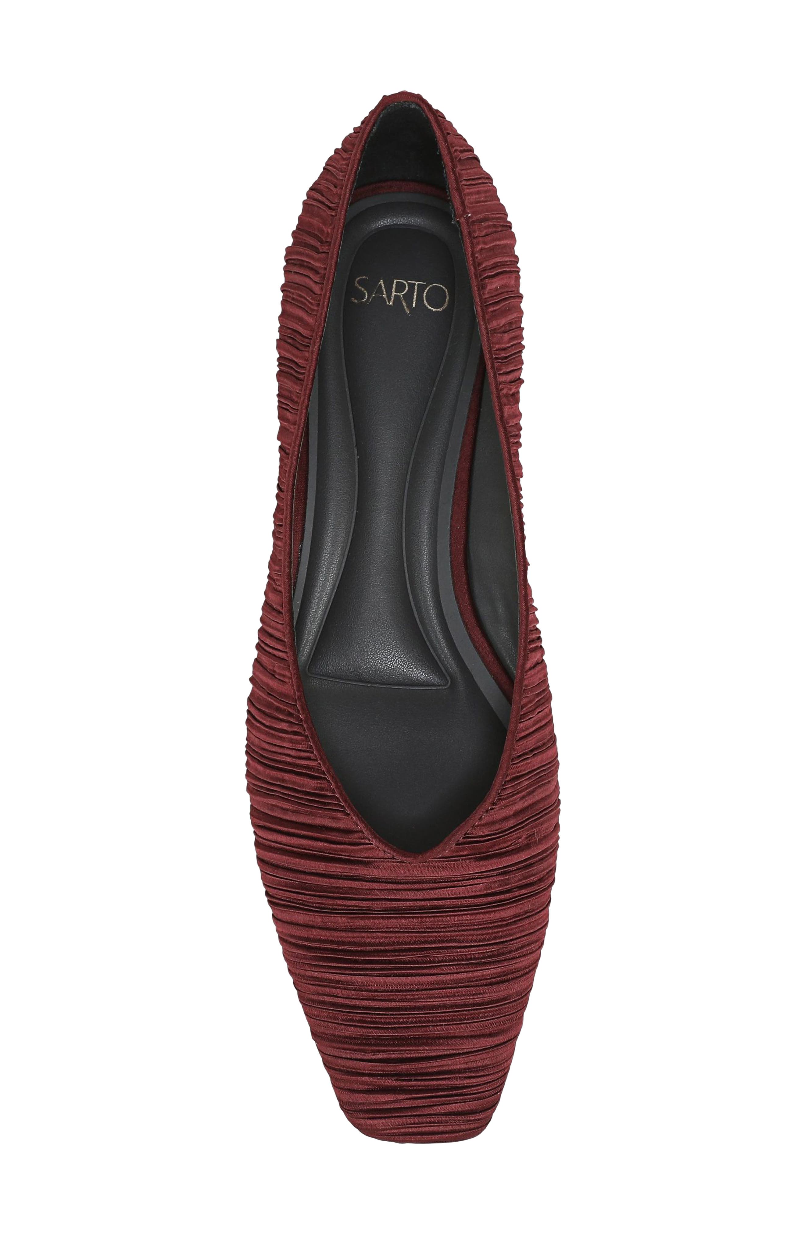 Dasia Pointed Toe Flat, Alternate, color, RED PLEATED SATIN