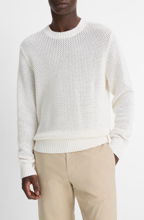 Open Stitch Cotton & Cashmere Crewneck Sweater