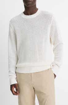 Vince Open Stitch Cotton & Cashmere Crewneck Sweater
