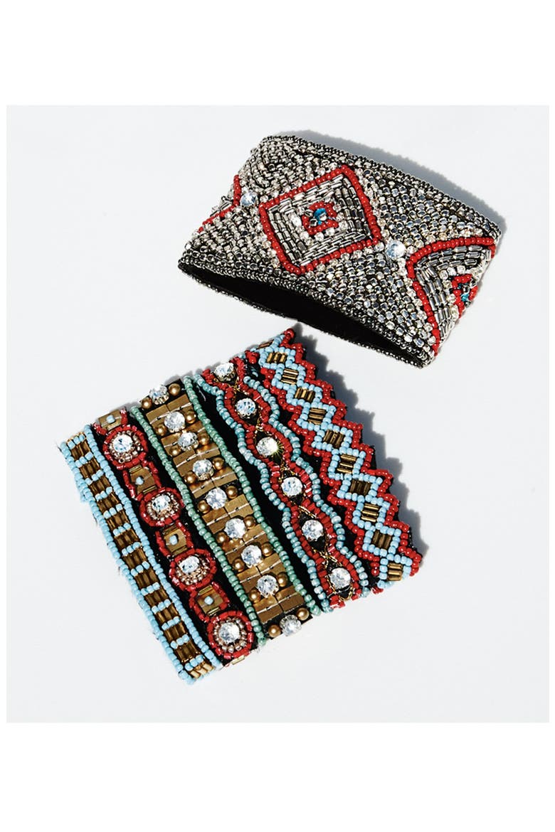 Couture Embellished Cuff Bracelet, Alternate, color, TURQUOISE/ RED