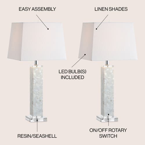 Jonathan Y Noelle 28.5" Seashell Led Table Lamp, White In White