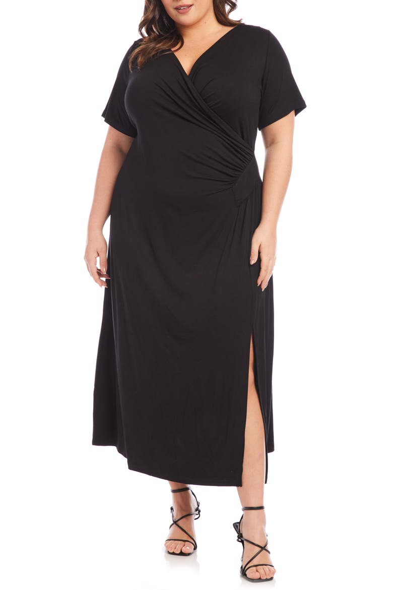 Faux Wrap Midi Dress, Main, color, BLACK