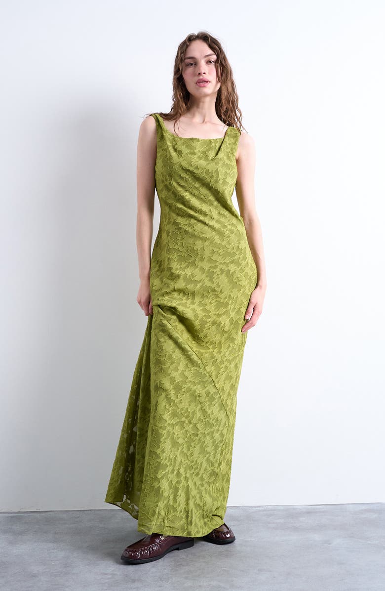 Topshop Floral Appliqué Sleeveless A-Line Dress, Main, color, Medium Green