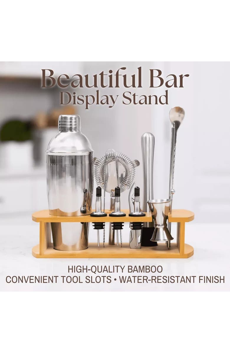 Luminuxe Cocktail Shaker Set Bartender Kit with Stand, 16-Piece Barware Mixing Tools, Stainless Steel, Alternate, color,
