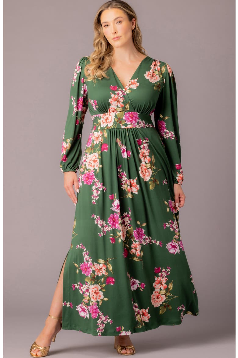 Kelsey Long Sleeve Maxi Dress, Alternate, color, GREEN FLORAL PRINT
