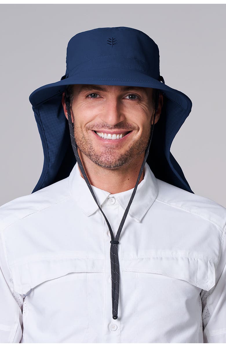 Coolibar Sun Hat with Neck Drape & Clip-On Face Mask, UPF 50+ Sun Protection, Stevie Ultra, Alternate, color, Navy