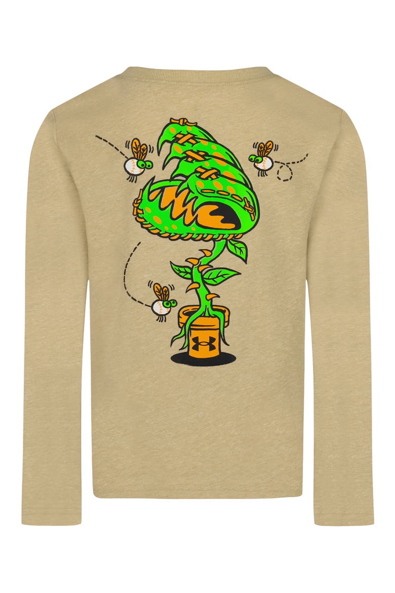 Kids' UA Baseball Fly Trap Long Sleeve Graphic T-Shirt, Alternate, color, FIELD KHAKI