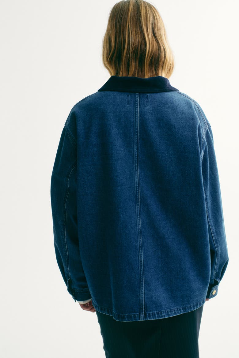 Corduroy-collar Denim Jacket, Alternate, color, Denim blue