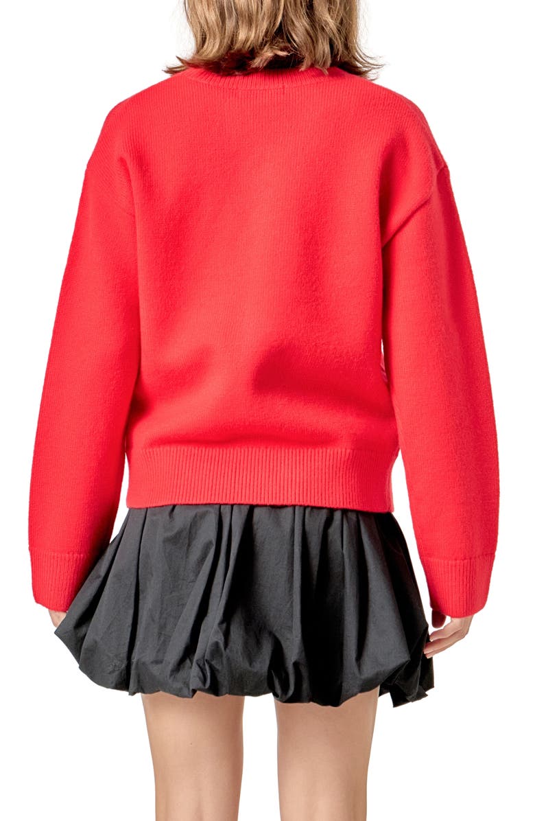 English Factory Heart Crewneck Sweater, Alternate, color, Red/ Pink