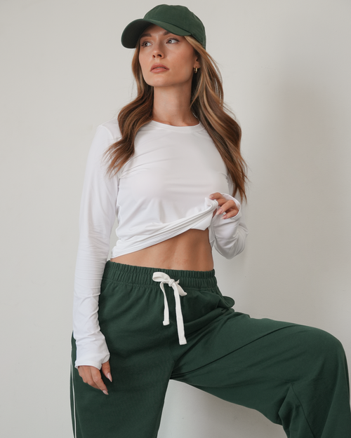 Rebody Active Raya Mid Length Compression Nylon Long Sleeve Top In White