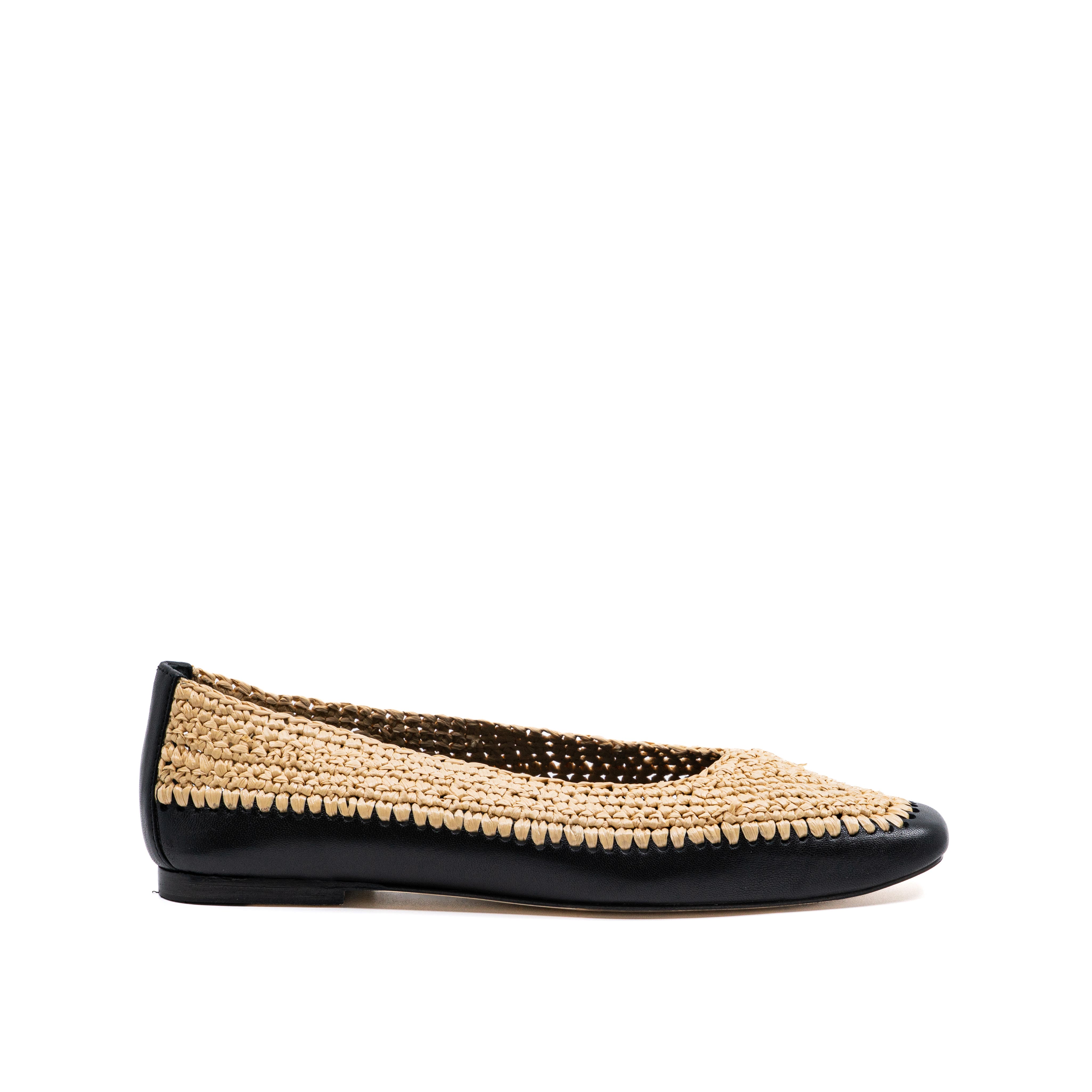 Andrea Gomez Dakota Raffia Leather Flat, Alternate, color, Black