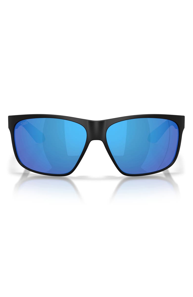 Costa Del Mar Trades 60mm Polarized Square Sunglasses, Main, color, Matte Black / Blue Mirror 580G