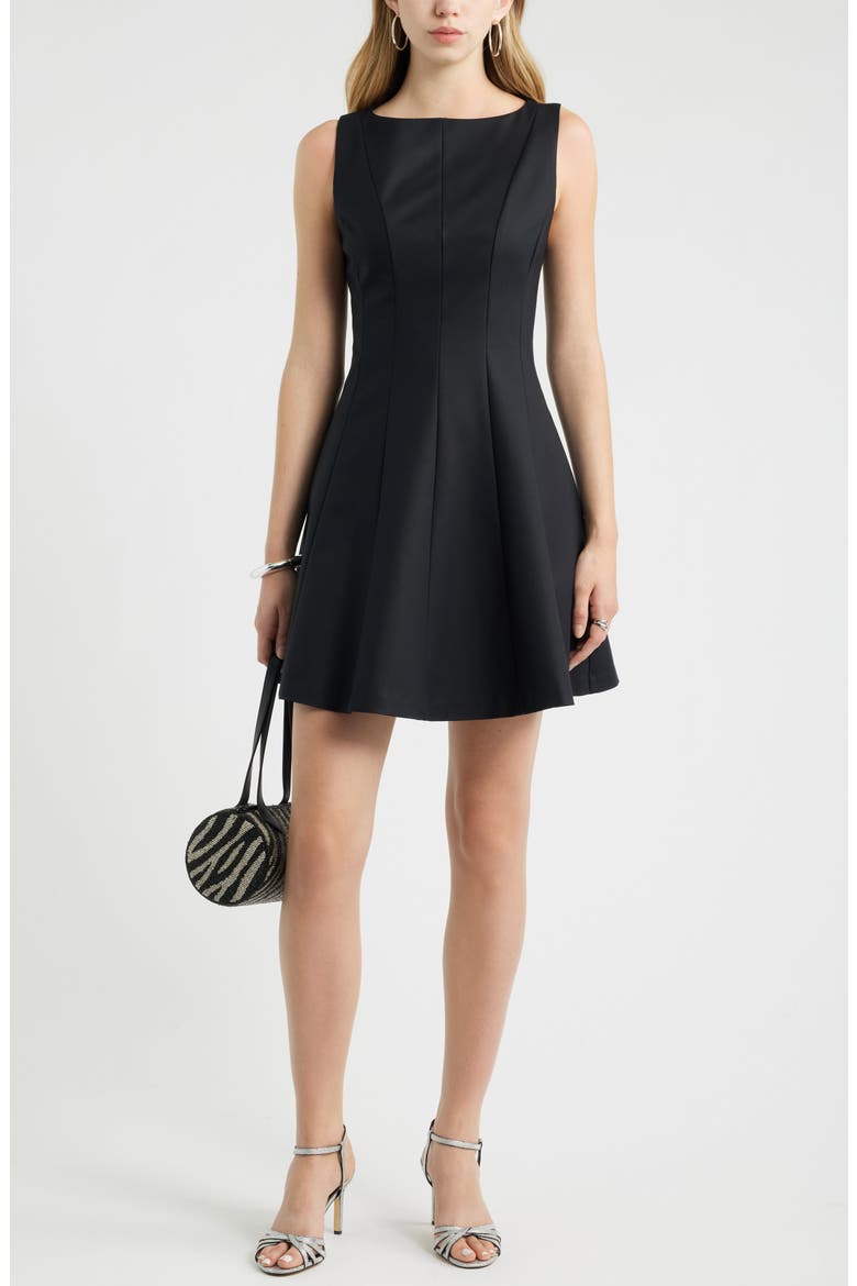 Seamed Fit & Flare Minidress, Alternate, color, BLACK